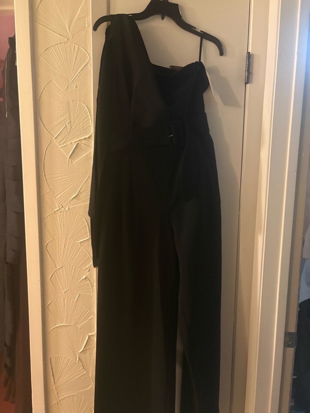 Asymmetric One-Shoulder Black Jumpsuit with Belt